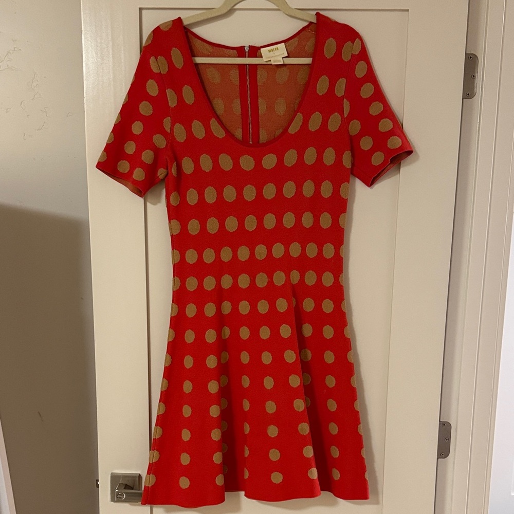 Maeve by Anthropologie Red Dress with Gold Polka Dots